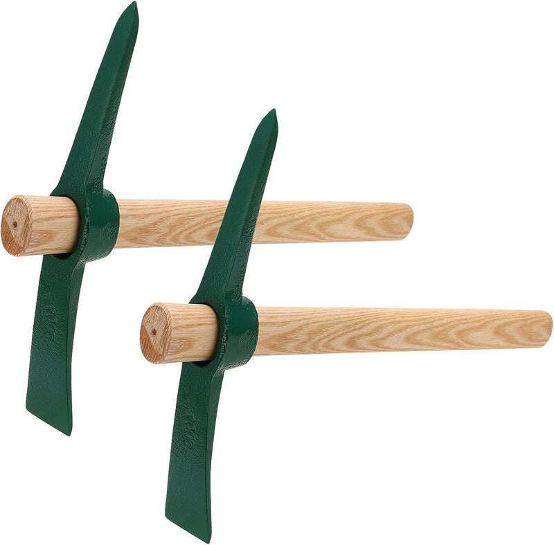 MANCHAP 2 PCS 17.7 Inch Garden Pickaxe Mattock, Small Garden Pick Axe Tool with Hardwood Handle for Gardening, Digging, Cultivating, Camping or Prospecting - Image 1